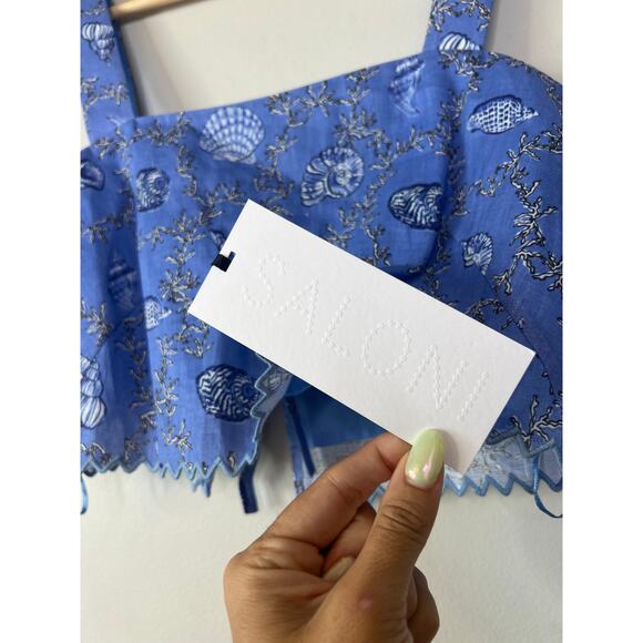 NWT Saloni Meadow Square Neckline Shell Print Twill Cami Top Women's Blue Sz: 4 - Picture 5 of 10